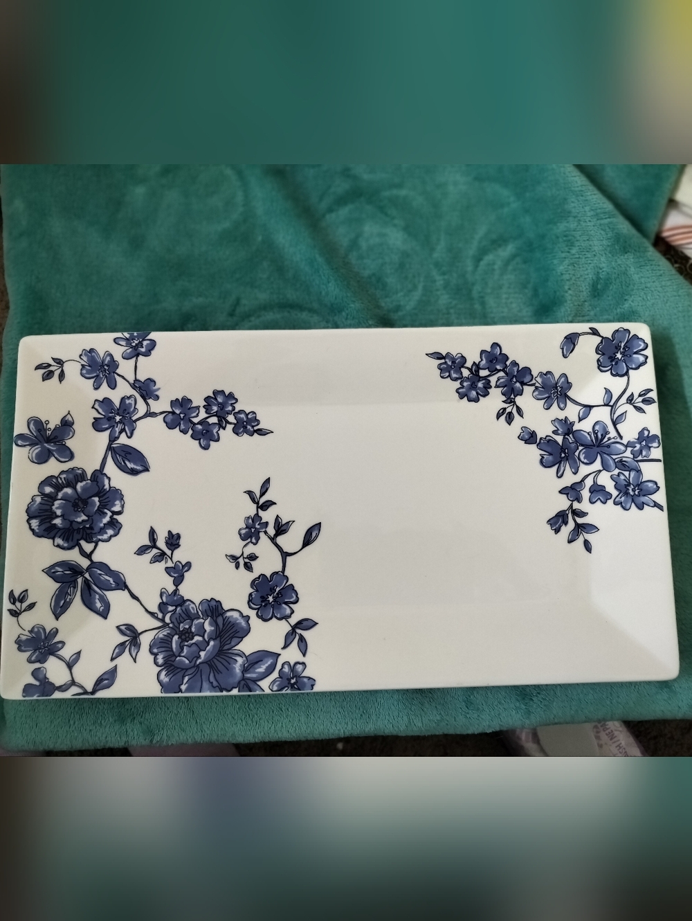 Portobello By Inspire rectangular porcelain serving platter Blue Peony